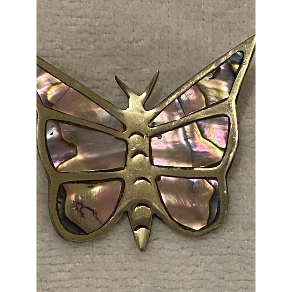 Handcrafted Méx. Pink Abalone Shell And Alpaca Silver Buttterfly Brooch Pin VTG